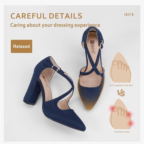 NWOT Chunky HERLS IDIFU 4in Chunky High Heels Pumps Closed Toe Block Strappy - Picture 13 of 15